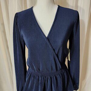 NWT- Navy Ribbed Peplum Long Sleeved Blouse